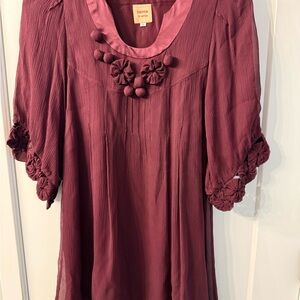 Twinkle by Wenlan Wine Scoop-Neck Tunic with Floral Pom Accents